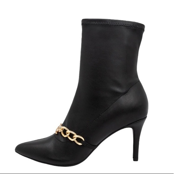 JUICY COUTURE Bling Logo Vegan Pointed Toe Black Chelsea Slim Heel Booties NWT - Picture 6 of 14